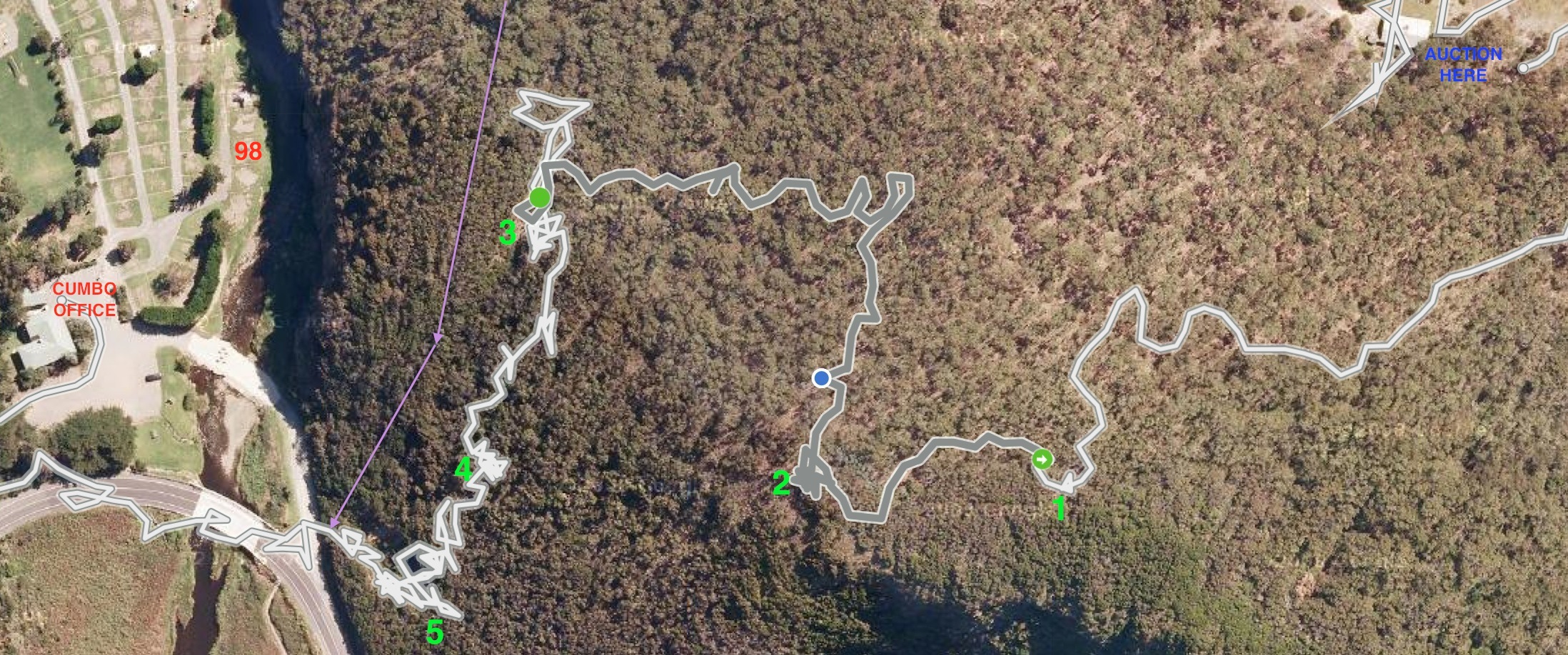 Annotated screen grab from TrailRunner showing my route down.